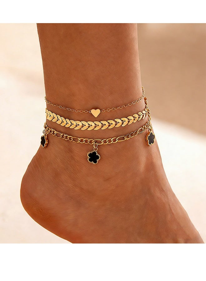 Happy D 18K Gold-Plated Stainless Steel Four-Leaf Clover Flower Anklet, Luxury and Elegant Jewelry, Suitable for Daily Wear, Beach, and Vacation - Image 1